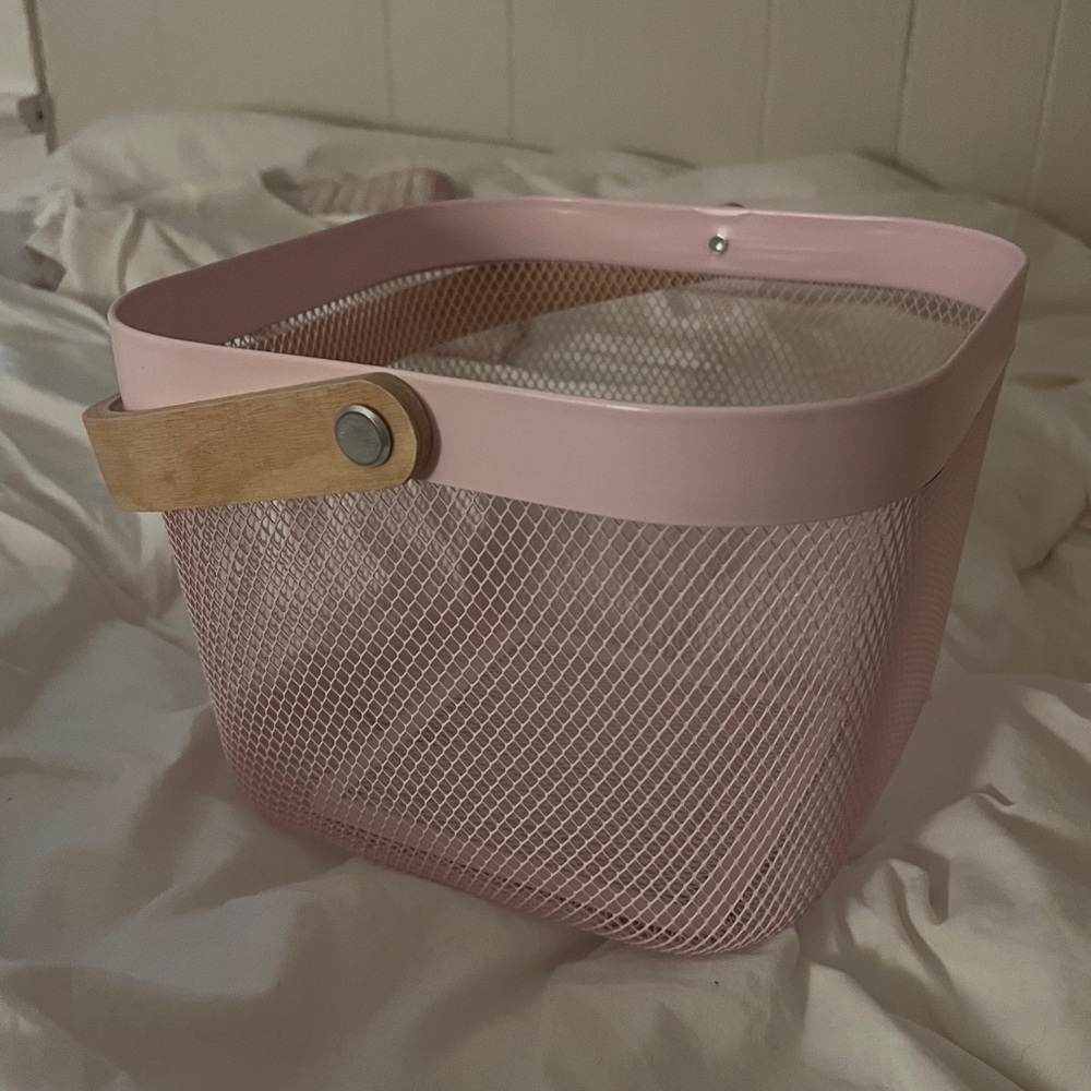 Pink Metal Mesh Storage Basket